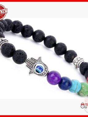 Unisex 7 Chakra Lava Stone Stretch Bracelet for Energy Balance Meditation